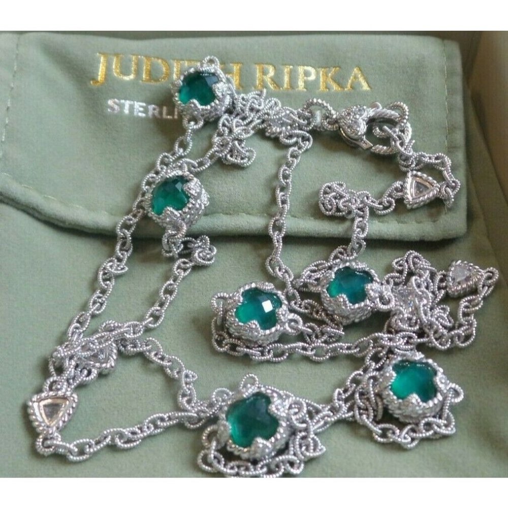 Judith Ripka SS Green Goddess & CZ necklace 36"
